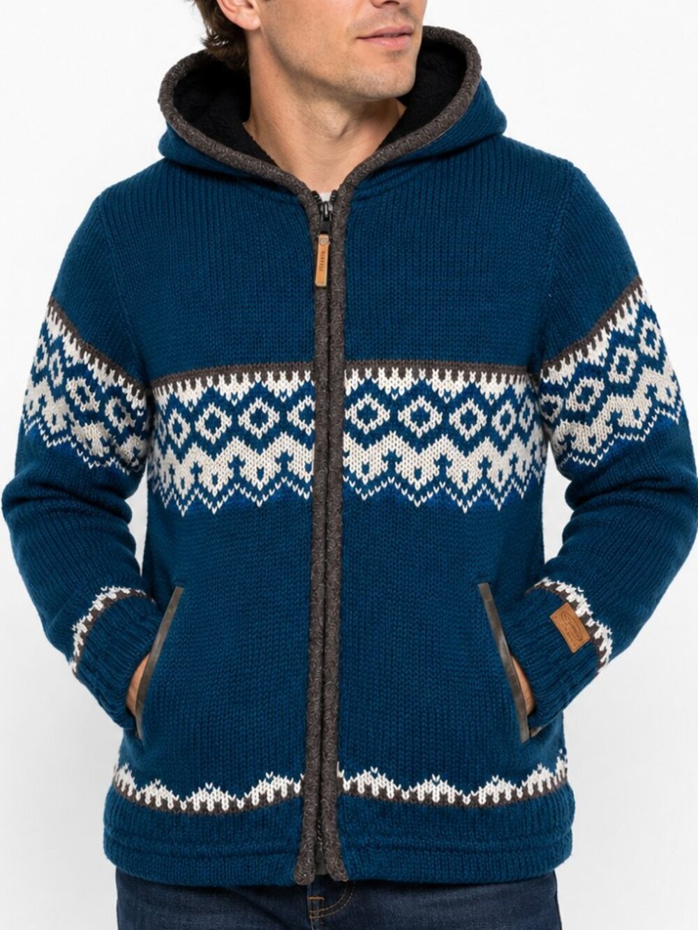 Kyber Outwear Nepal 100% Wool Fleece Lined Hooded Sweater Jacket Blue Men's S